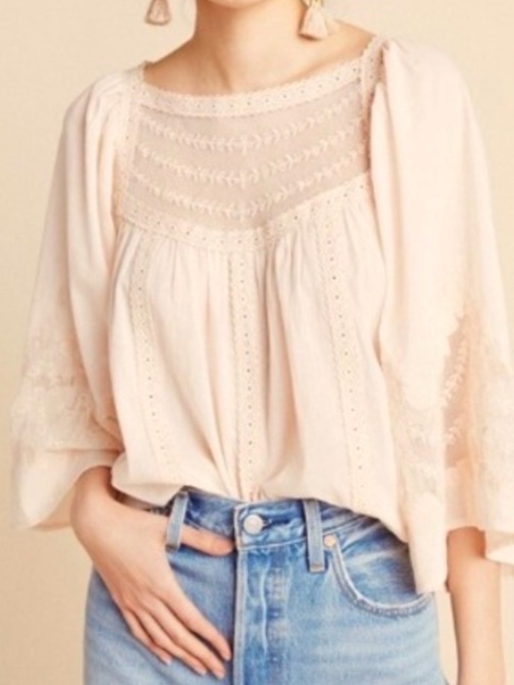 Anthropologie Pale Blush Embroidered Peasant Tunic - Picture 8 of 8